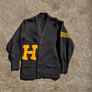Very Old 1940s Vintage Letterman Wool Cardigan Size Medium